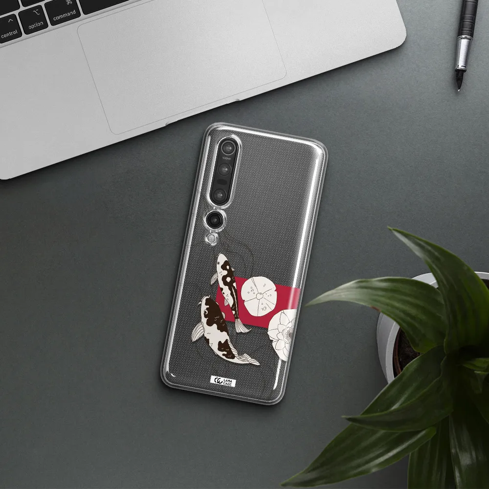 a black and white illustration of fish and flowers Xiaomi Mi 10 Pro Clear TPU Case