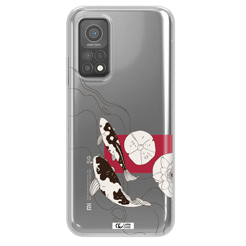 a black and white illustration of fish and flowers Xiaomi Mi 10 T Pro Clear TPU Case