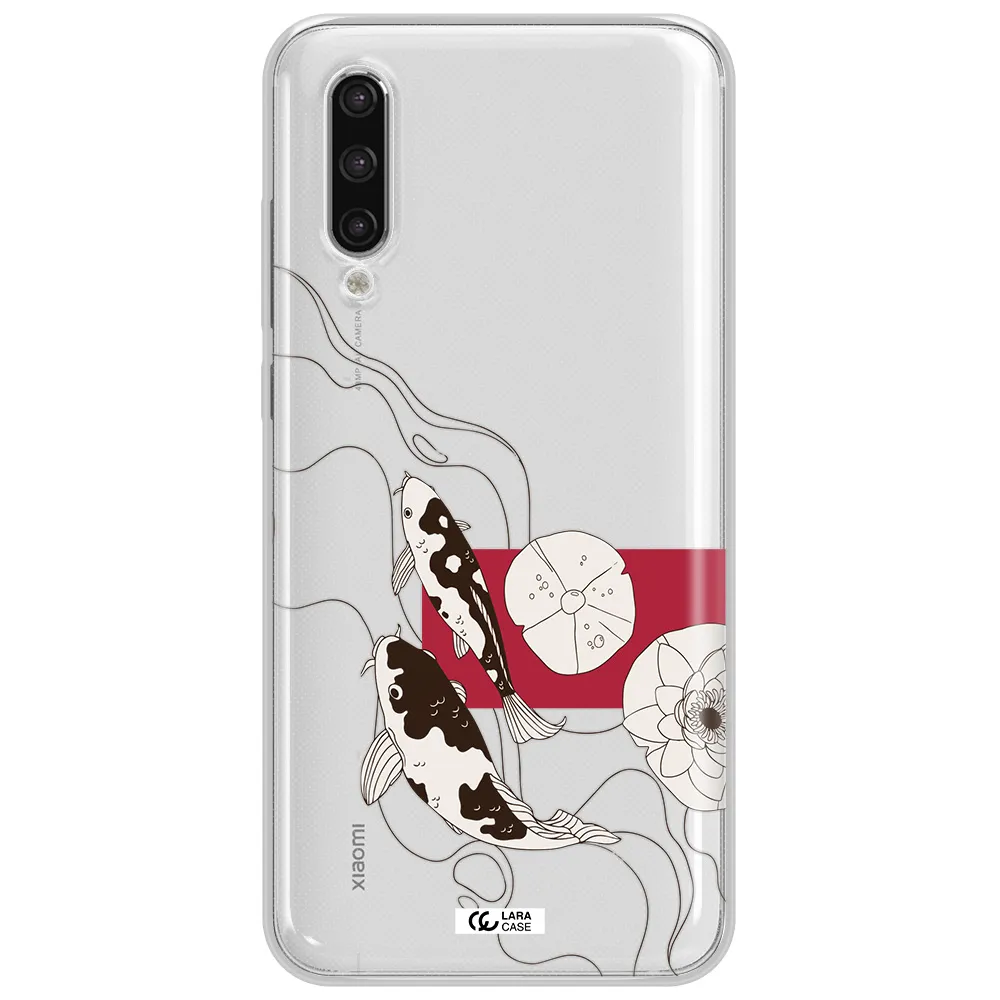 A Black And White Illustration Of Fish And Flowers Xiaomi Mi 9 Lite Clear Tpu Case