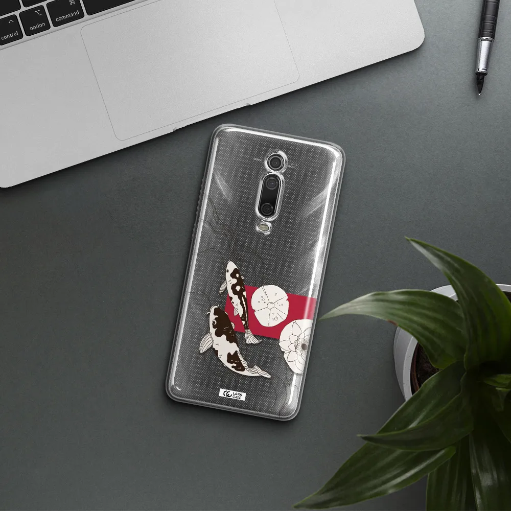 a black and white illustration of fish and flowers Xiaomi Mi 9T Clear TPU Case