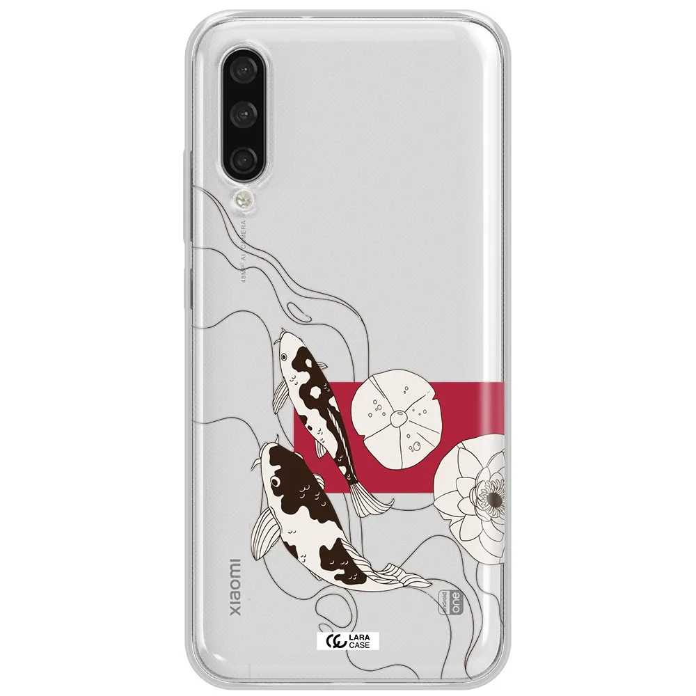 A Black And White Illustration Of Fish And Flowers Xiaomi Mi A3 Clear Tpu Case