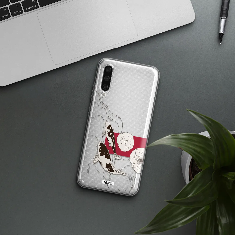 A Black And White Illustration Of Fish And Flowers Xiaomi Mi A3 Clear Tpu Case