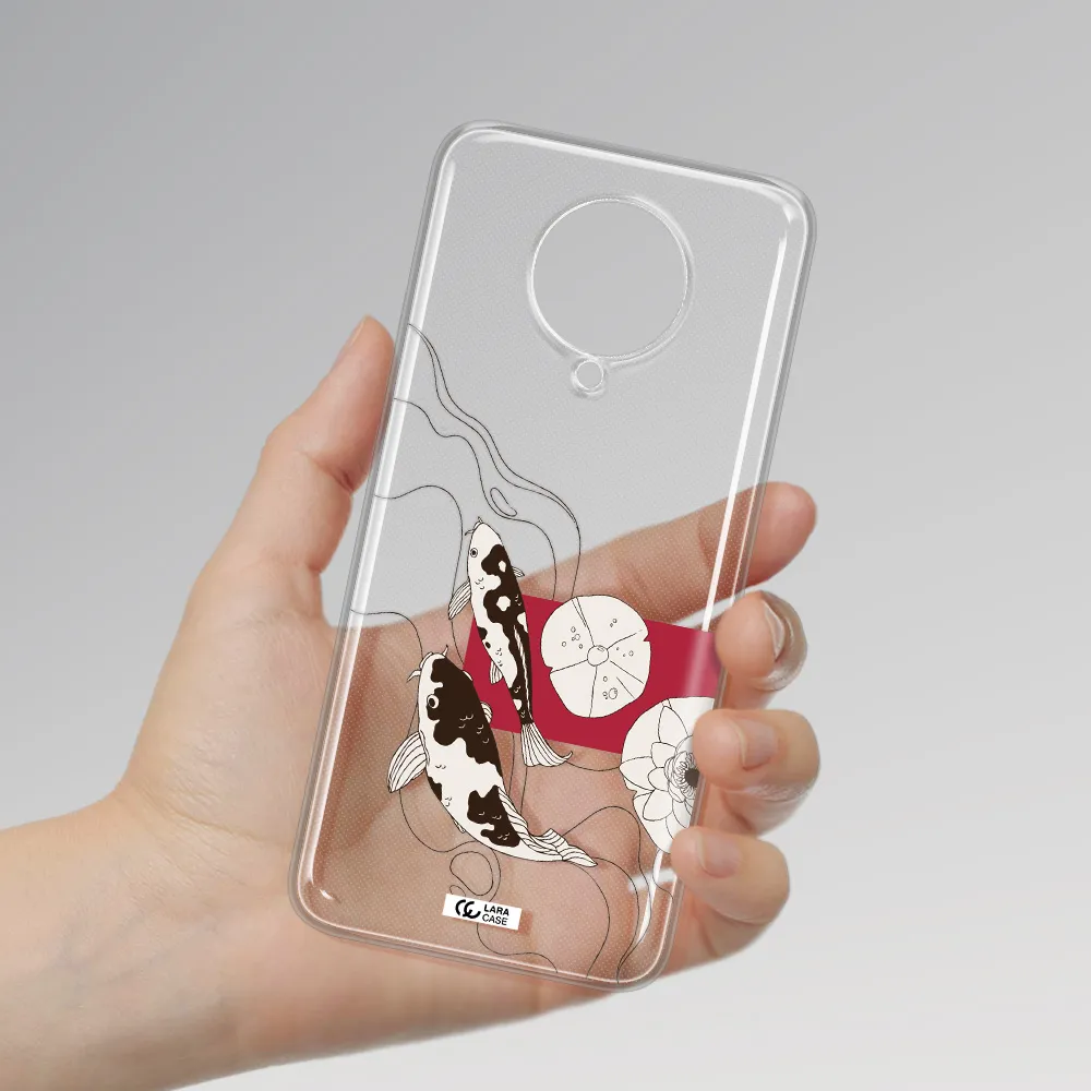 a black and white illustration of fish and flowers Xiaomi Poco F2 Pro Clear TPU Case