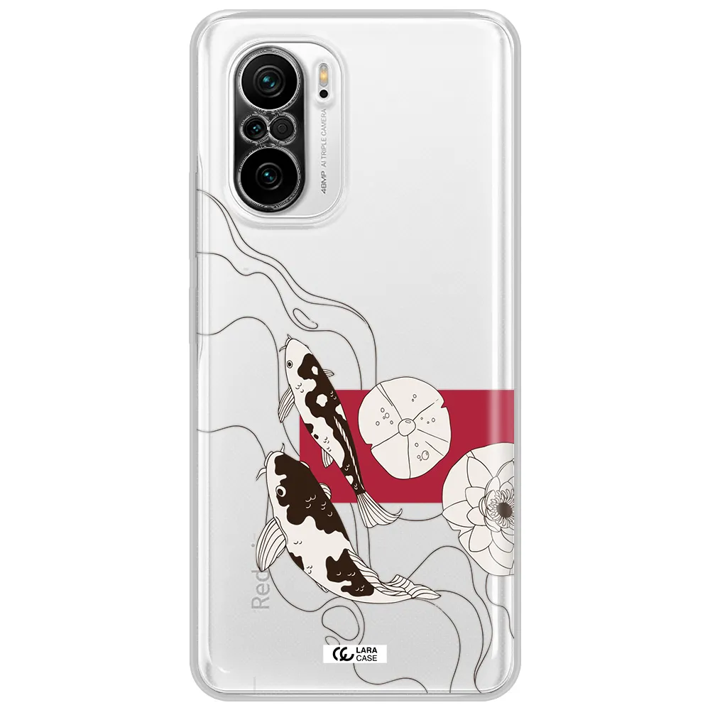 A Black And White Illustration Of Fish And Flowers Xiaomi Poco F3 Clear Tpu Case