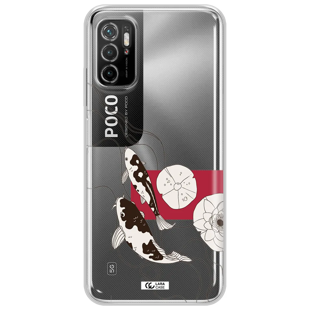 A Black And White Illustration Of Fish And Flowers Xiaomi Poco M3 Pro Clear Tpu Case