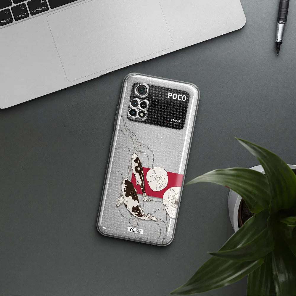 A Black And White Illustration Of Fish And Flowers Xiaomi Poco M4 Pro 4G Clear Tpu Case