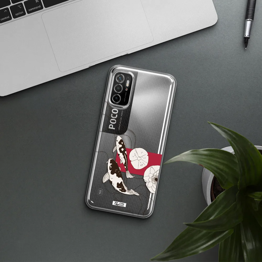 A Black And White Illustration Of Fish And Flowers Xiaomi Poco M4 Pro 5G Clear Tpu Case