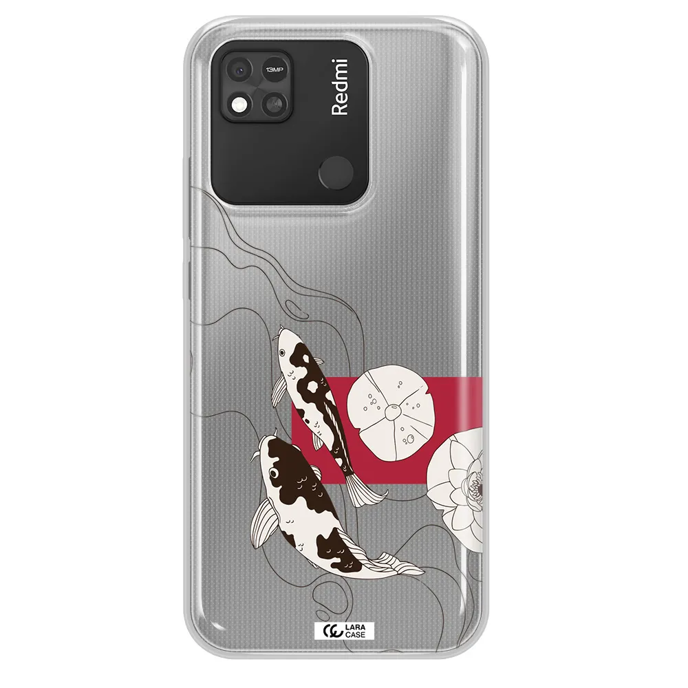 a black and white illustration of fish and flowers Xiaomi Redmi 10A Clear TPU Case