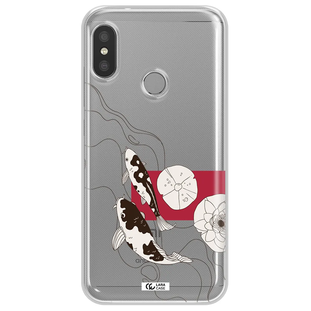 a black and white illustration of fish and flowers Xiaomi Redmi 6 Pro Clear TPU Case