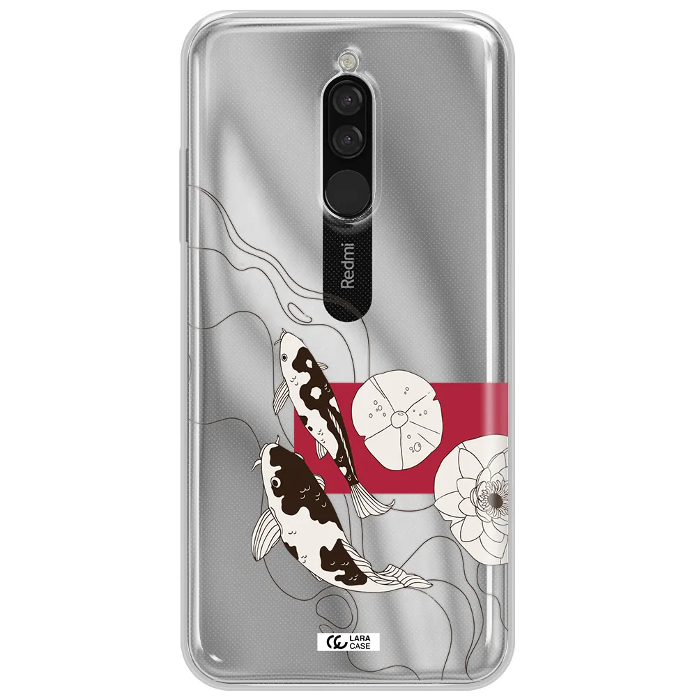 A Black And White Illustration Of Fish And Flowers Xiaomi Redmi 8 Clear Tpu Case