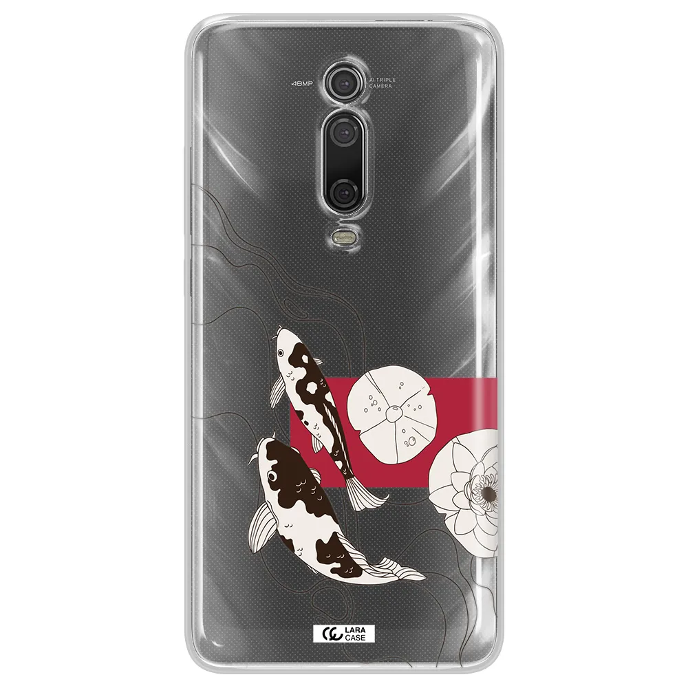 A Black And White Illustration Of Fish And Flowers Xiaomi Redmi K20 Clear Tpu Case