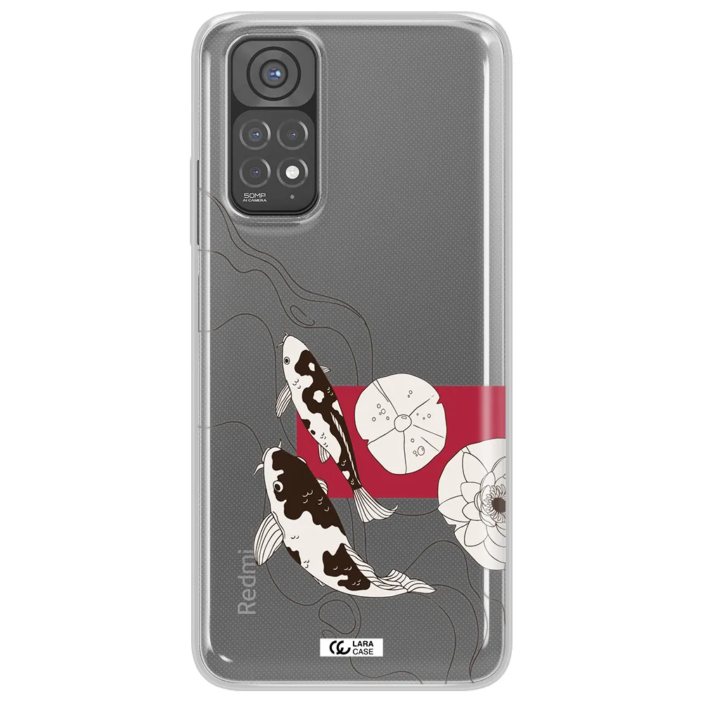a black and white illustration of fish and flowers Xiaomi Redmi Note 11 Clear TPU Case