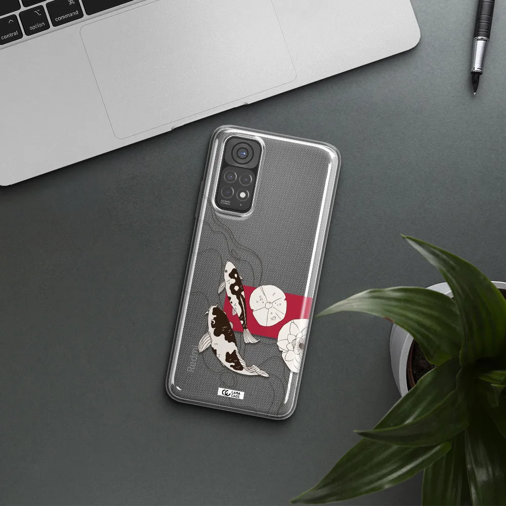 a black and white illustration of fish and flowers Xiaomi Redmi Note 11 Clear TPU Case
