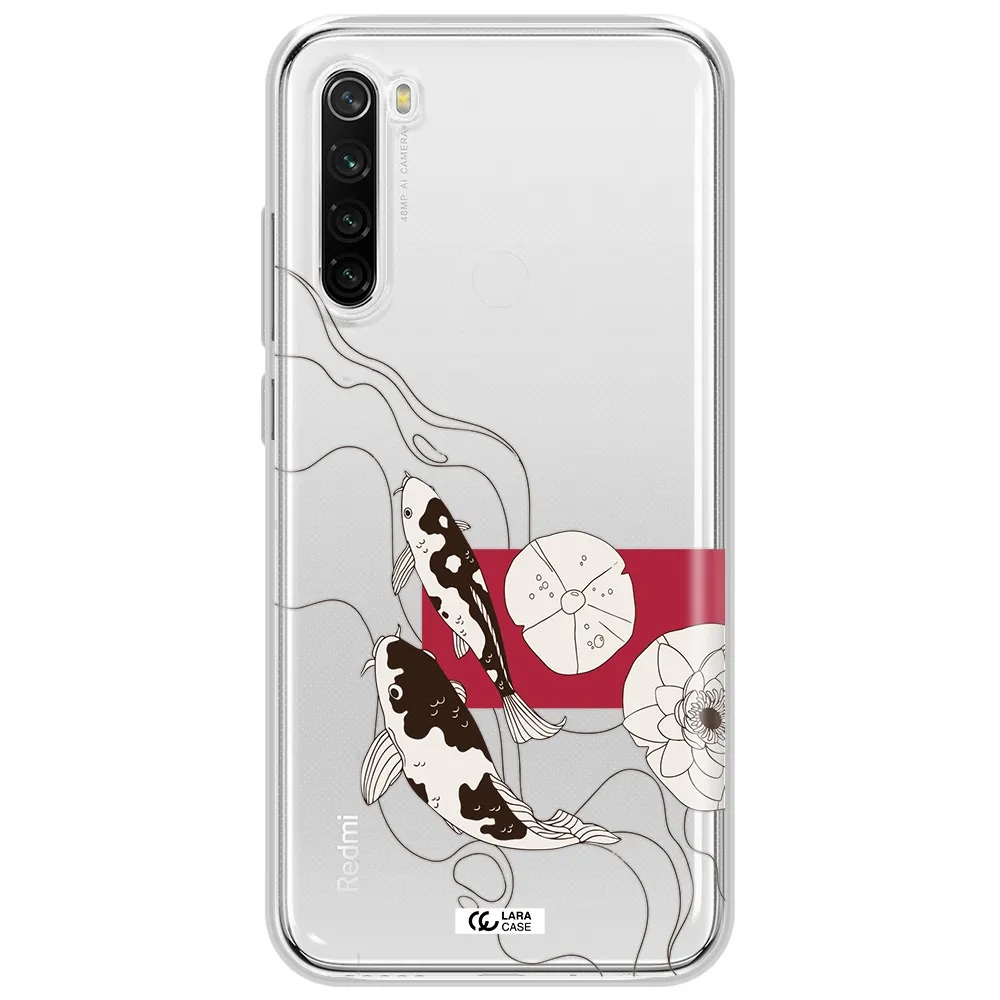 A Black And White Illustration Of Fish And Flowers Xiaomi Redmi Note 8T Clear Tpu Case