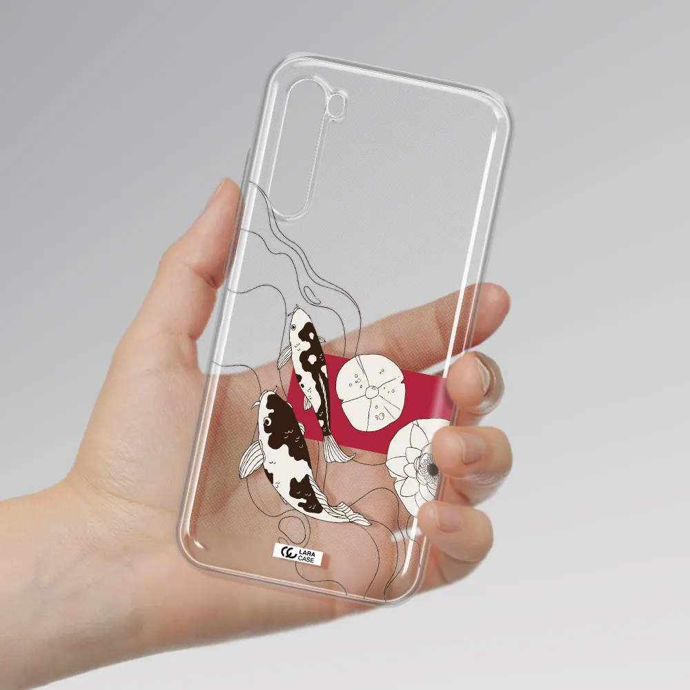 A Black And White Illustration Of Fish And Flowers Xiaomi Redmi Note 8T Clear Tpu Case