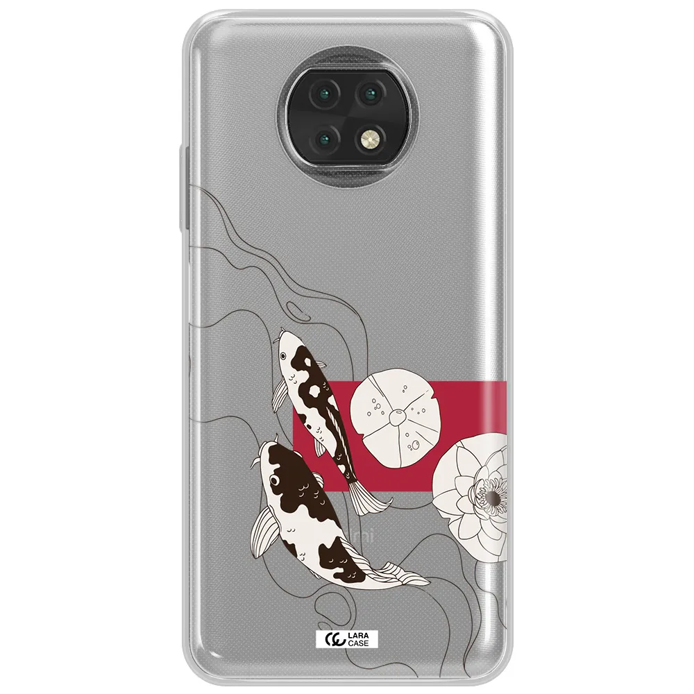 A Black And White Illustration Of Fish And Flowers Xiaomi Redmi Note 9T Clear Tpu Case