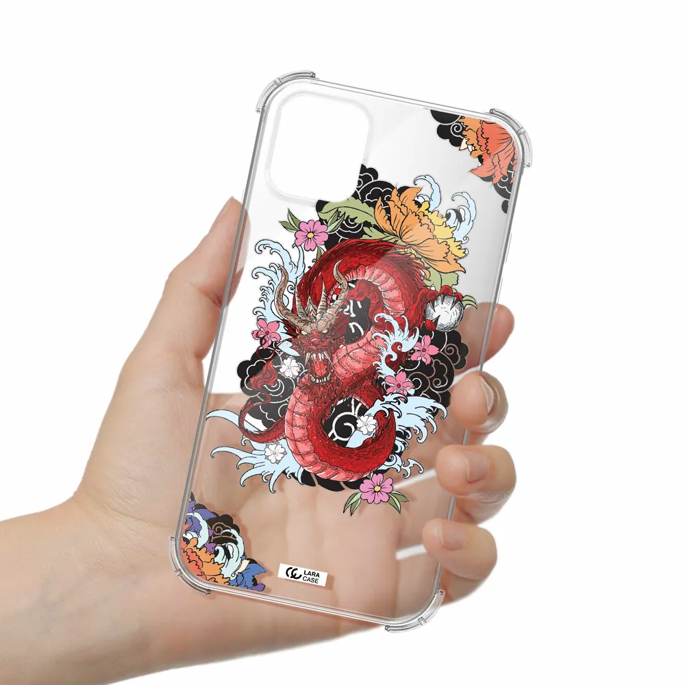 a red dragon with flowers and clouds Apple iPhone 11 Clear PC Case