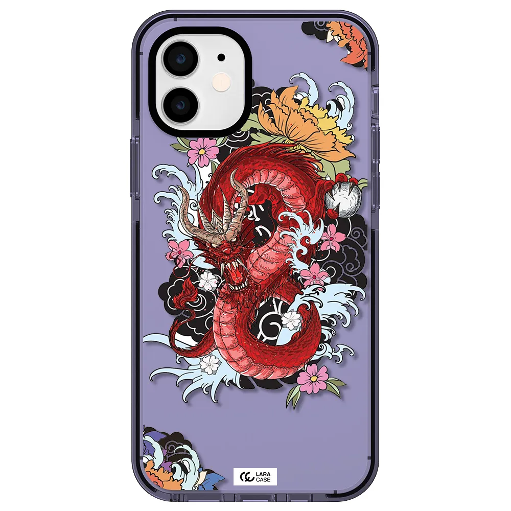 a red dragon with flowers and clouds Apple iPhone 11 impact Lilac Case