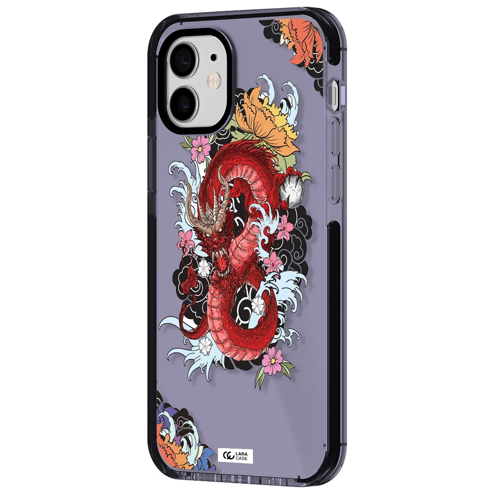 a red dragon with flowers and clouds Apple iPhone 11 impact Lilac Case