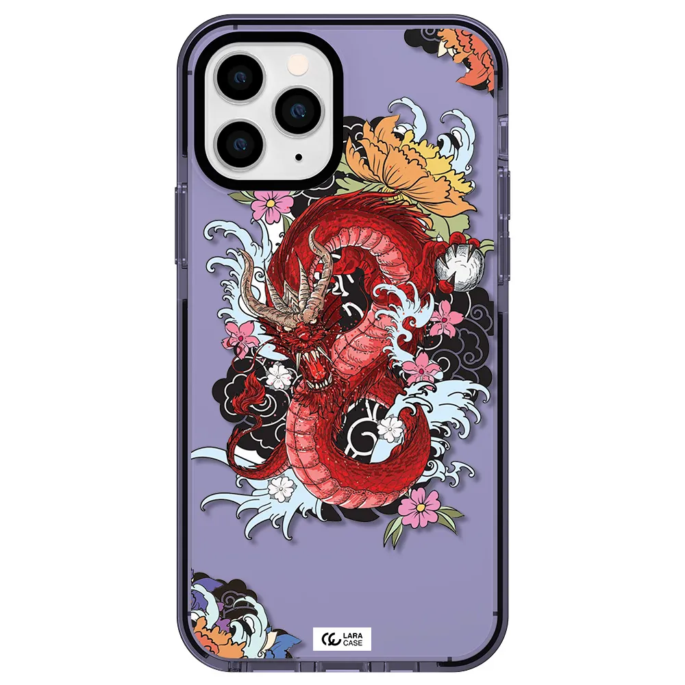 a red dragon with flowers and clouds Apple iPhone 11 pro impact Lilac Case
