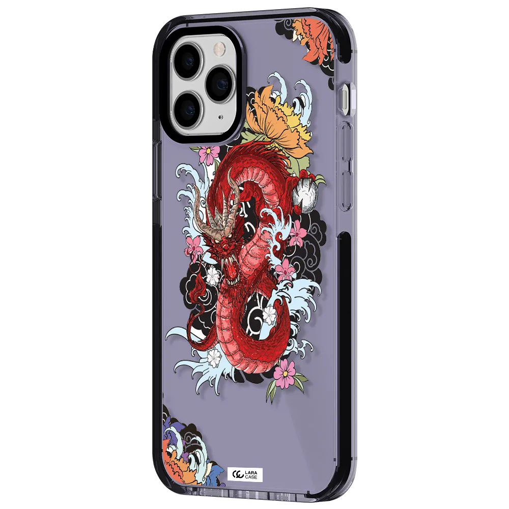 a red dragon with flowers and clouds Apple iPhone 11 pro impact Lilac Case