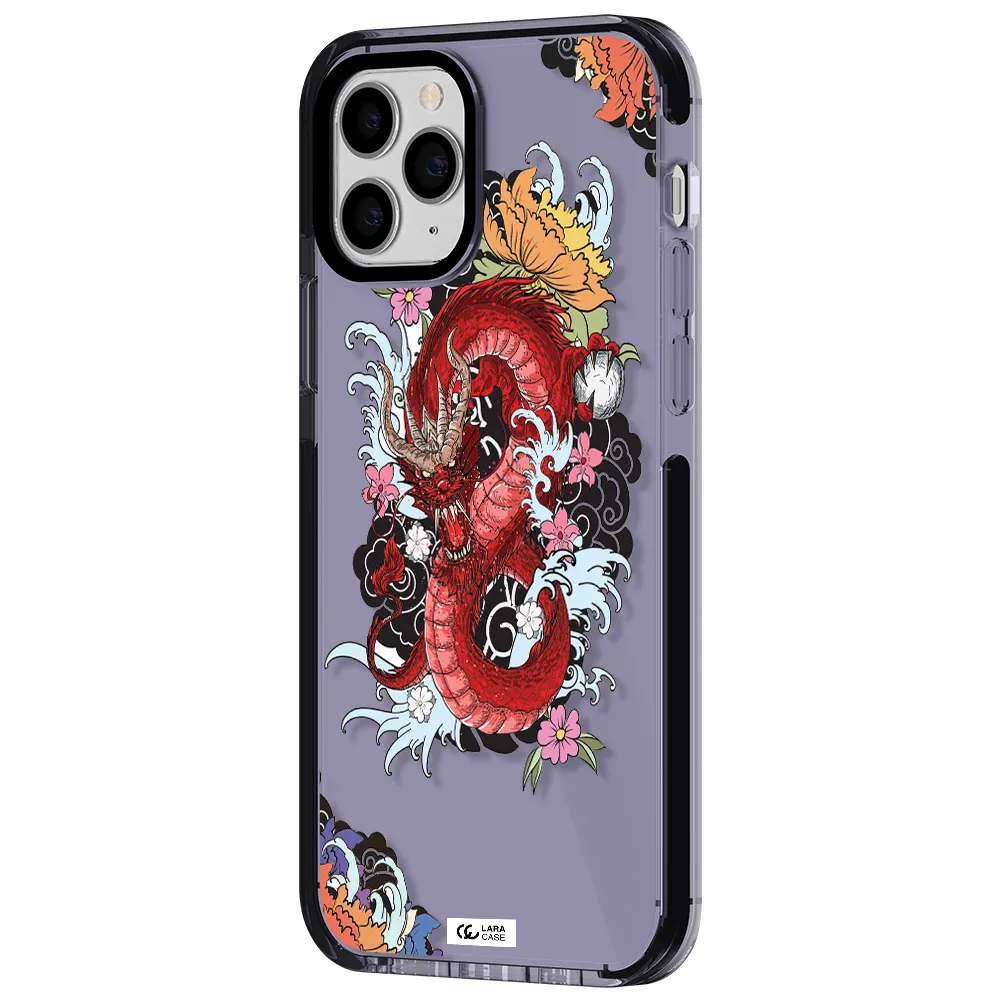 a red dragon with flowers and clouds Apple iPhone 11 pro max impact Lilac Case