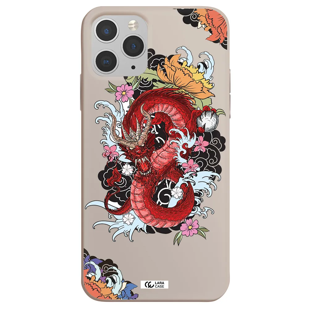 a red dragon with flowers and clouds Apple iPhone 11 pro Silicone Stone Case
