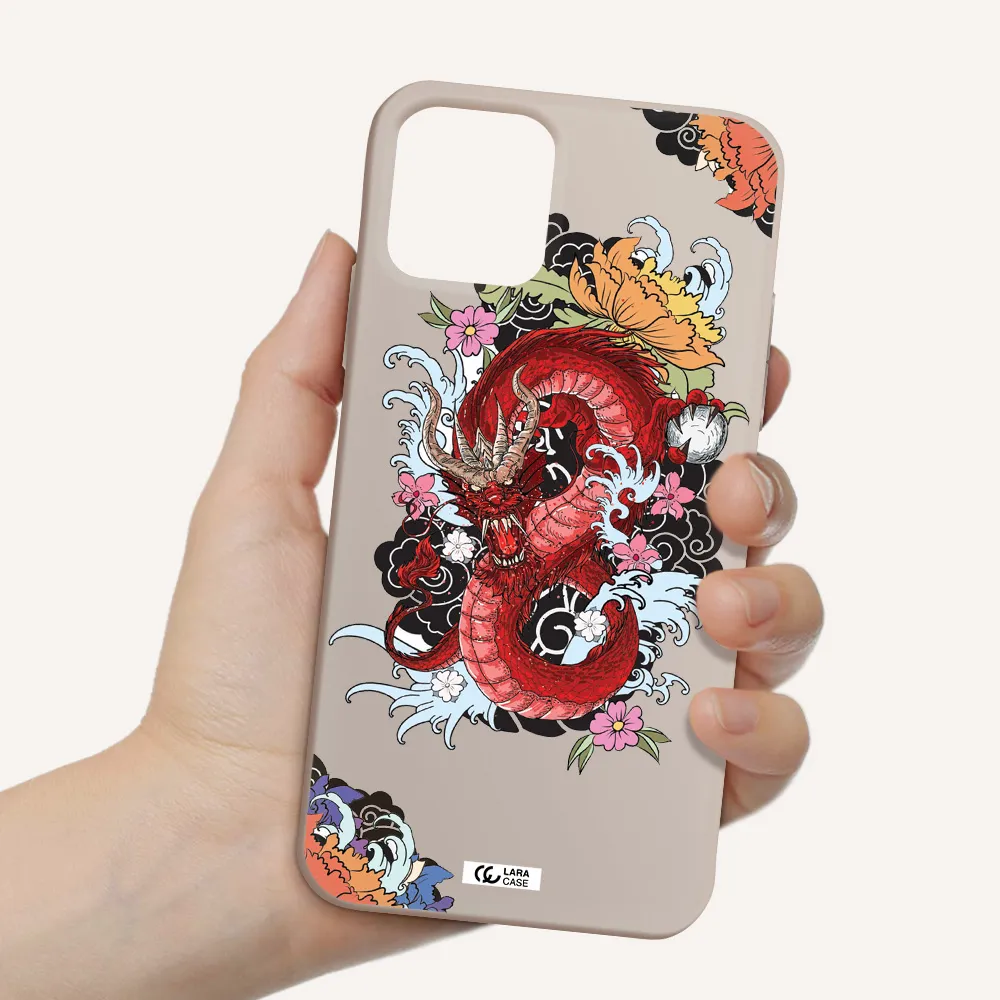 a red dragon with flowers and clouds Apple iPhone 11 pro Silicone Stone Case