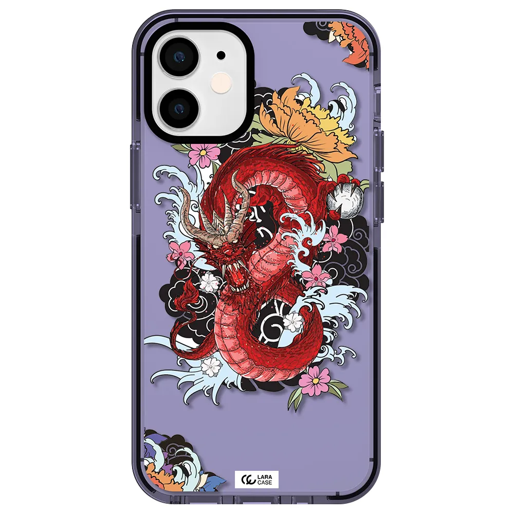 a red dragon with flowers and clouds Apple iPhone 12 mini impact Lilac Case