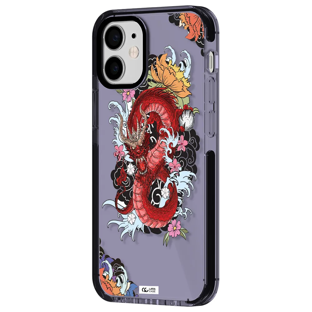 a red dragon with flowers and clouds Apple iPhone 12 mini impact Lilac Case