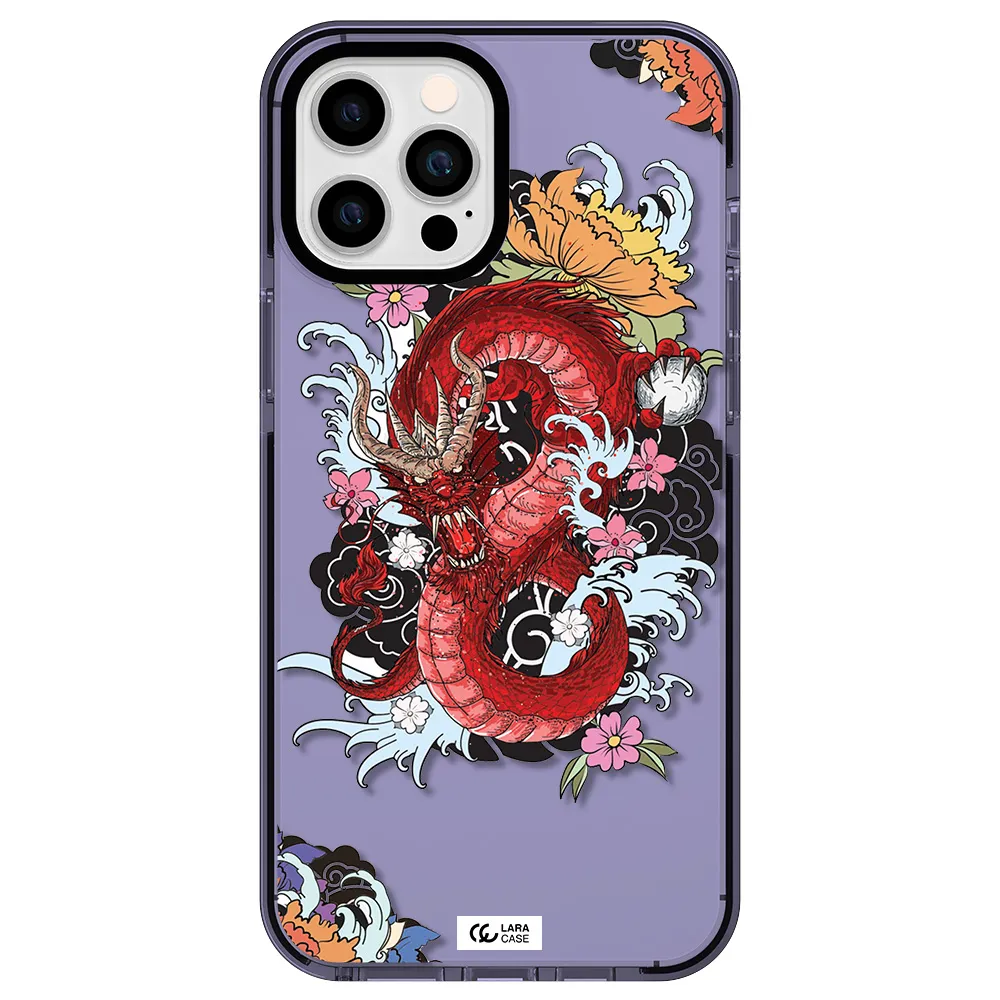 a red dragon with flowers and clouds Apple iPhone 12 pro max impact Lilac Case