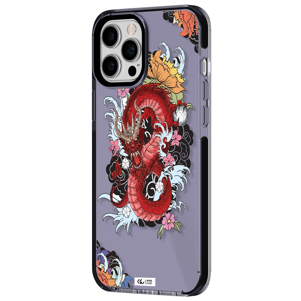 a red dragon with flowers and clouds Apple iPhone 12 pro max impact Lilac Case