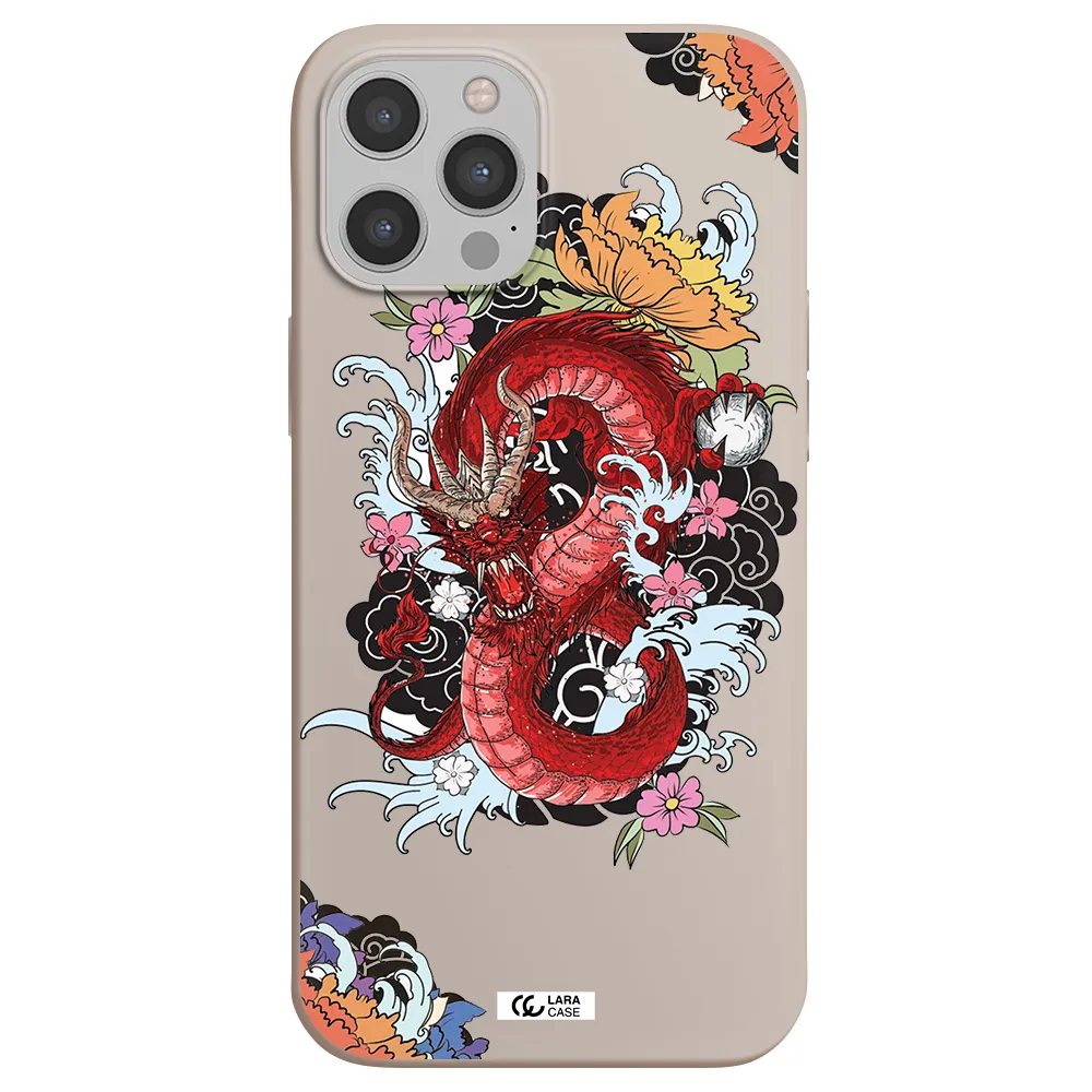 a red dragon with flowers and clouds Apple iPhone 12 pro Silicone Stone Case