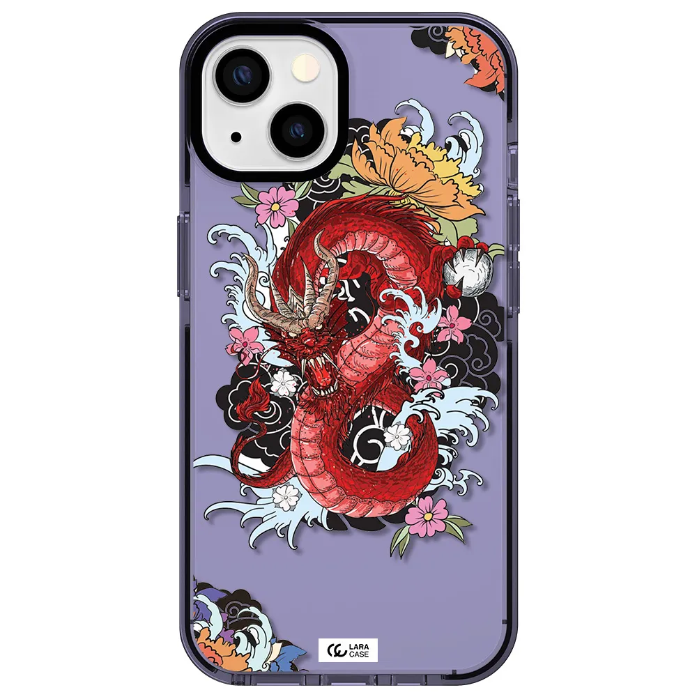 a red dragon with flowers and clouds Apple iPhone 13 impact Lilac Case