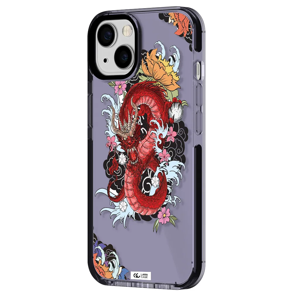 a red dragon with flowers and clouds Apple iPhone 13 impact Lilac Case