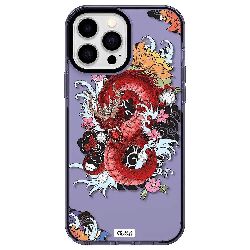 a red dragon with flowers and clouds Apple iPhone 13 Pro Max impact Lilac Case