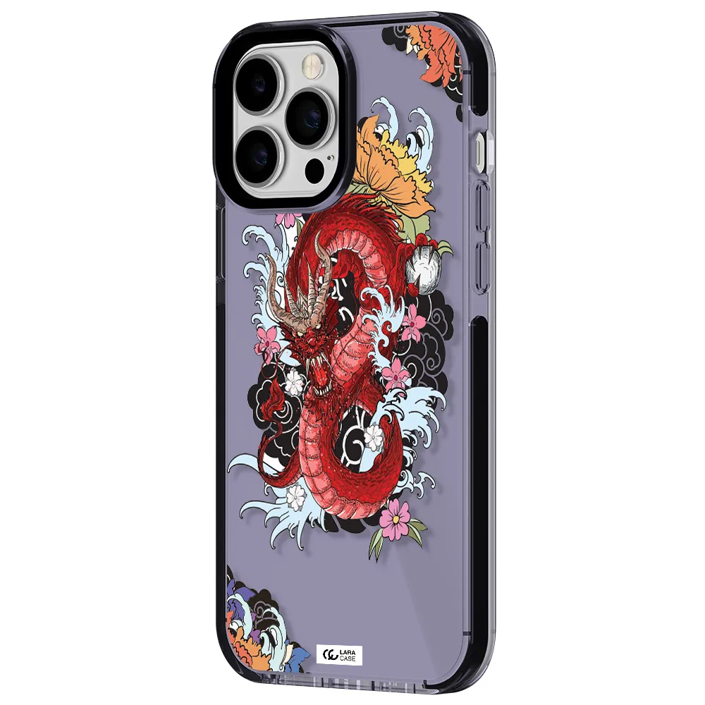 a red dragon with flowers and clouds Apple iPhone 13 Pro Max impact Lilac Case