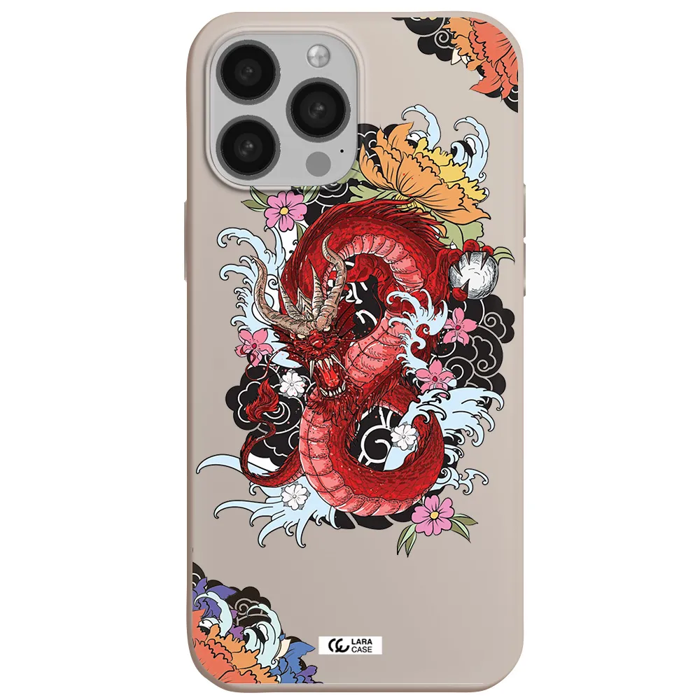 a red dragon with flowers and clouds Apple iPhone 13 Pro Max Silicone Stone Case