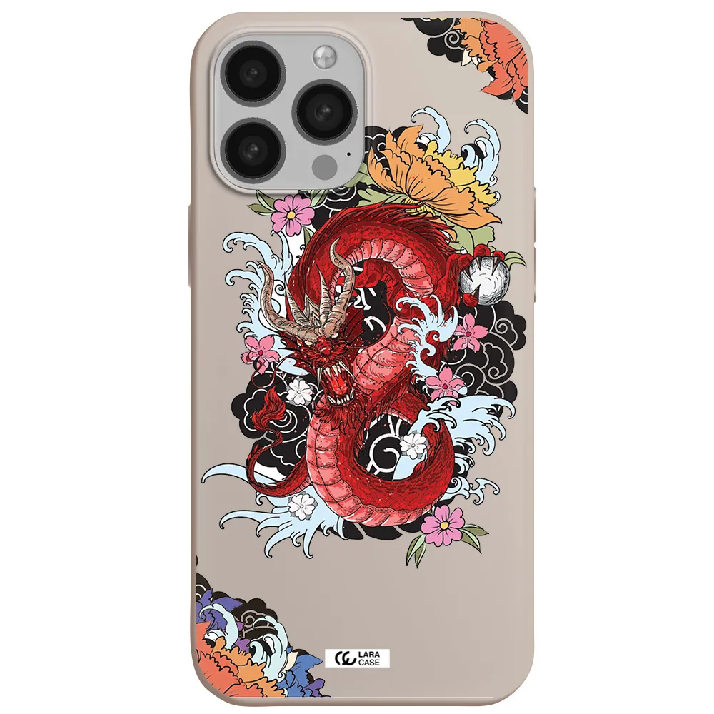 a red dragon with flowers and clouds Apple iPhone 13 Pro Silicone Stone Case