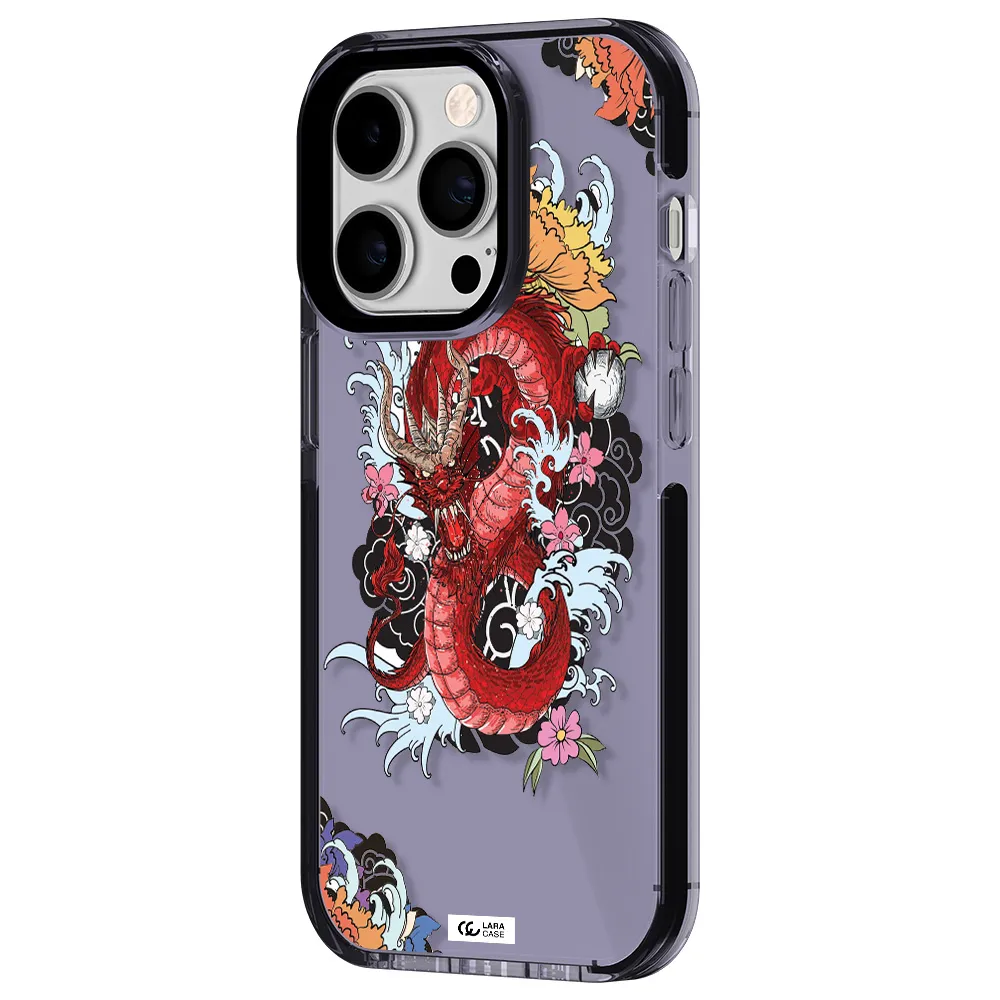 a red dragon with flowers and clouds Apple iPhone 14 pro impact Lilac Case