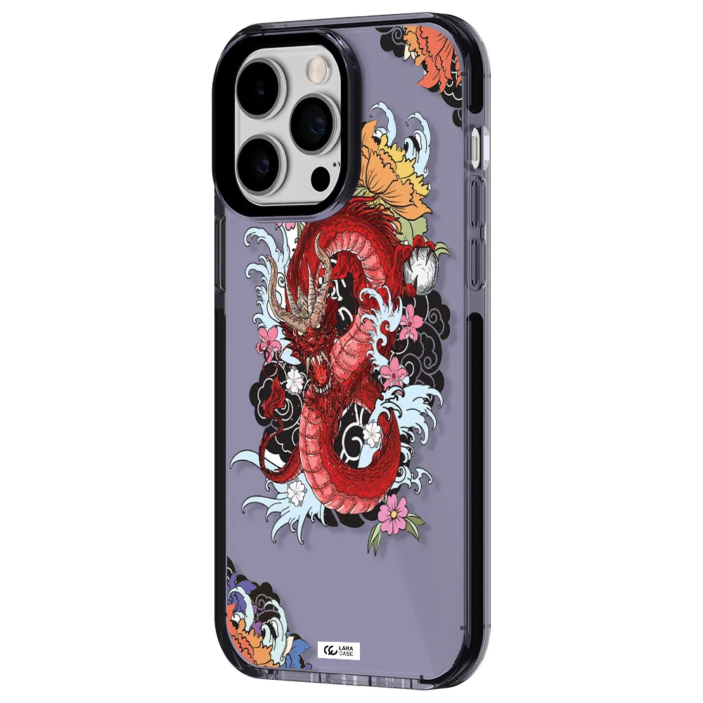 a red dragon with flowers and clouds Apple iPhone 14 pro max impact Lilac Case