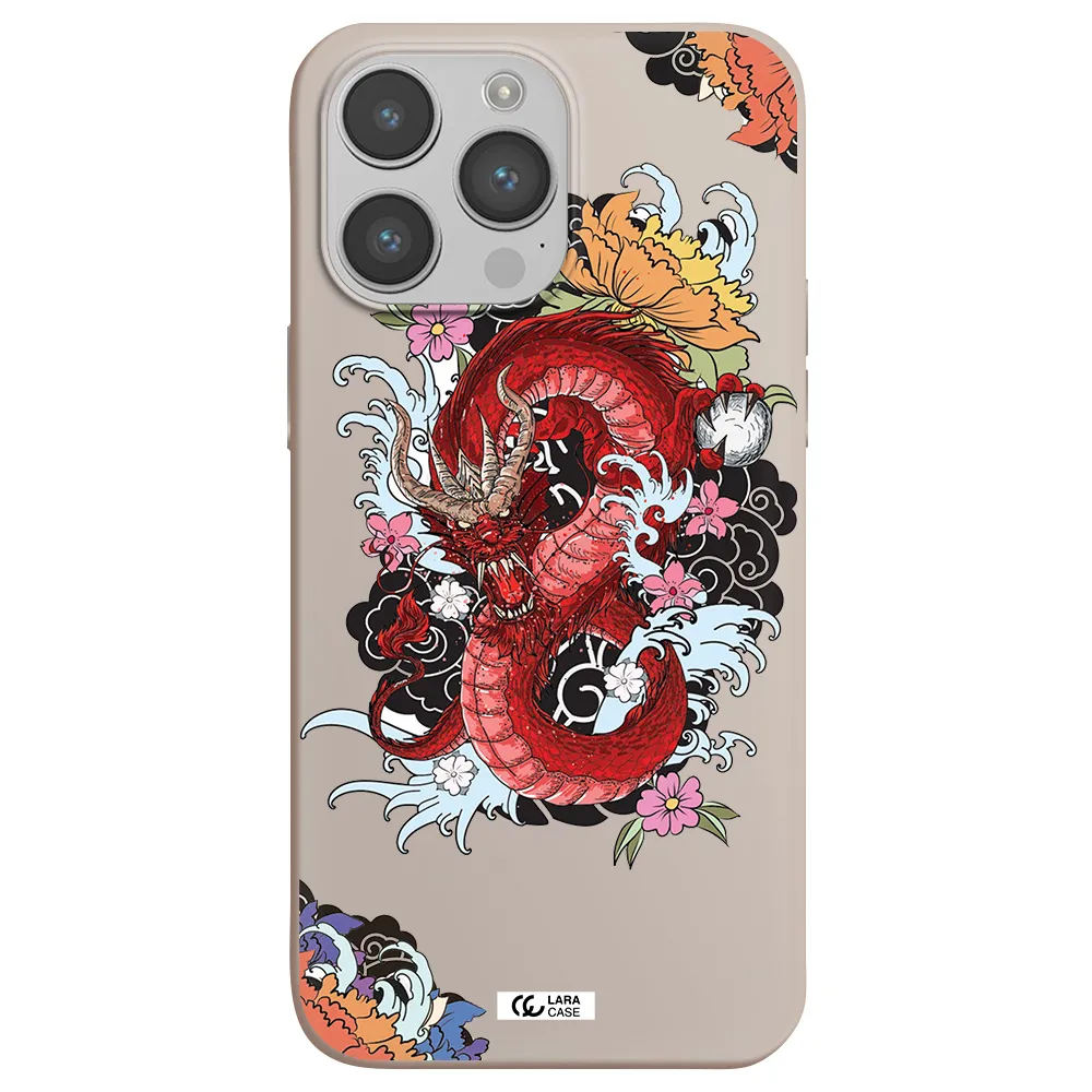 a red dragon with flowers and clouds Apple iPhone 14 pro max Silicone Stone Case