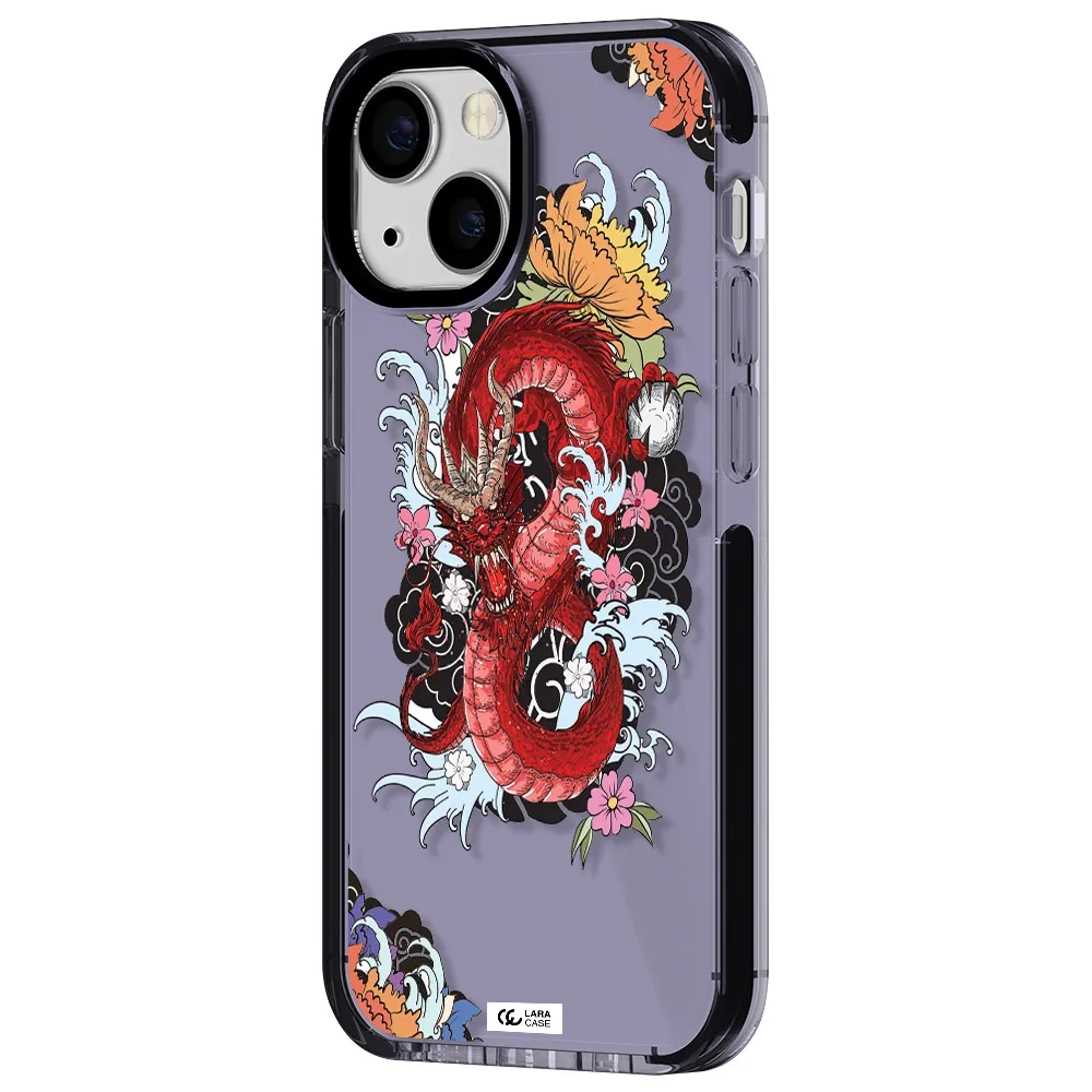 a red dragon with flowers and clouds Apple iPhone 15 impact Lilac Case