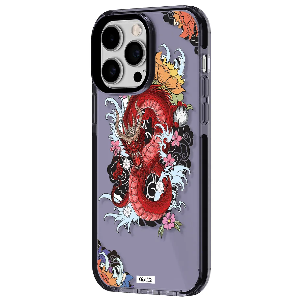 a red dragon with flowers and clouds Apple iPhone 15 Pro impact Lilac Case