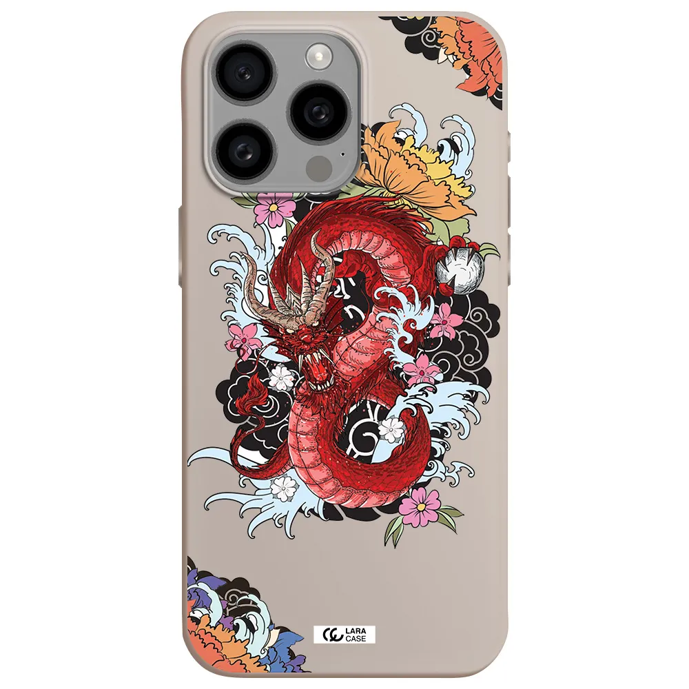 a red dragon with flowers and clouds Apple Iphone 15 Pro max Silicone Stone Case