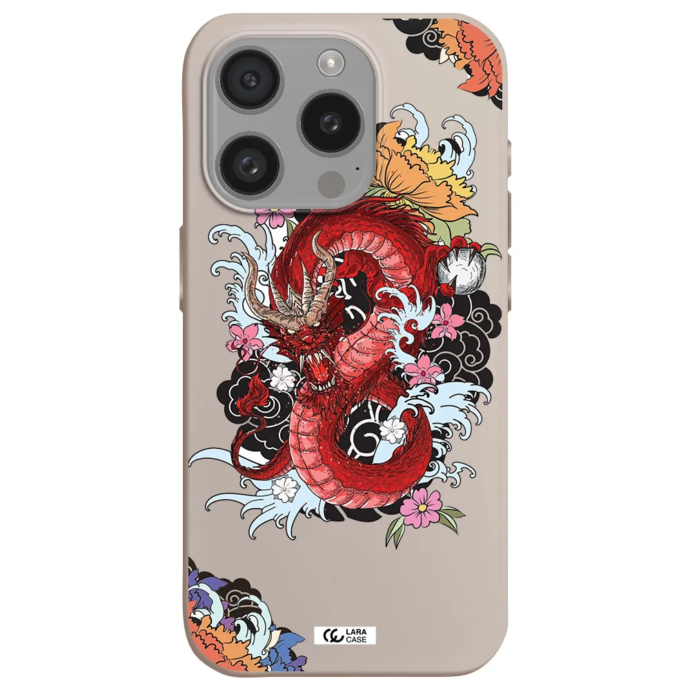 A Red Dragon With Flowers And Clouds Apple Iphone 15 Pro Silicone Stone Case