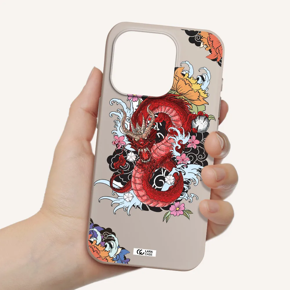 A Red Dragon With Flowers And Clouds Apple Iphone 15 Pro Silicone Stone Case