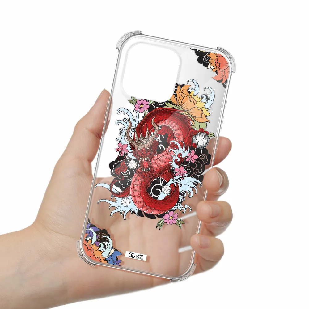 A Red Dragon With Flowers And Clouds Apple Iphone 16 Pro Max Clear Pc Case
