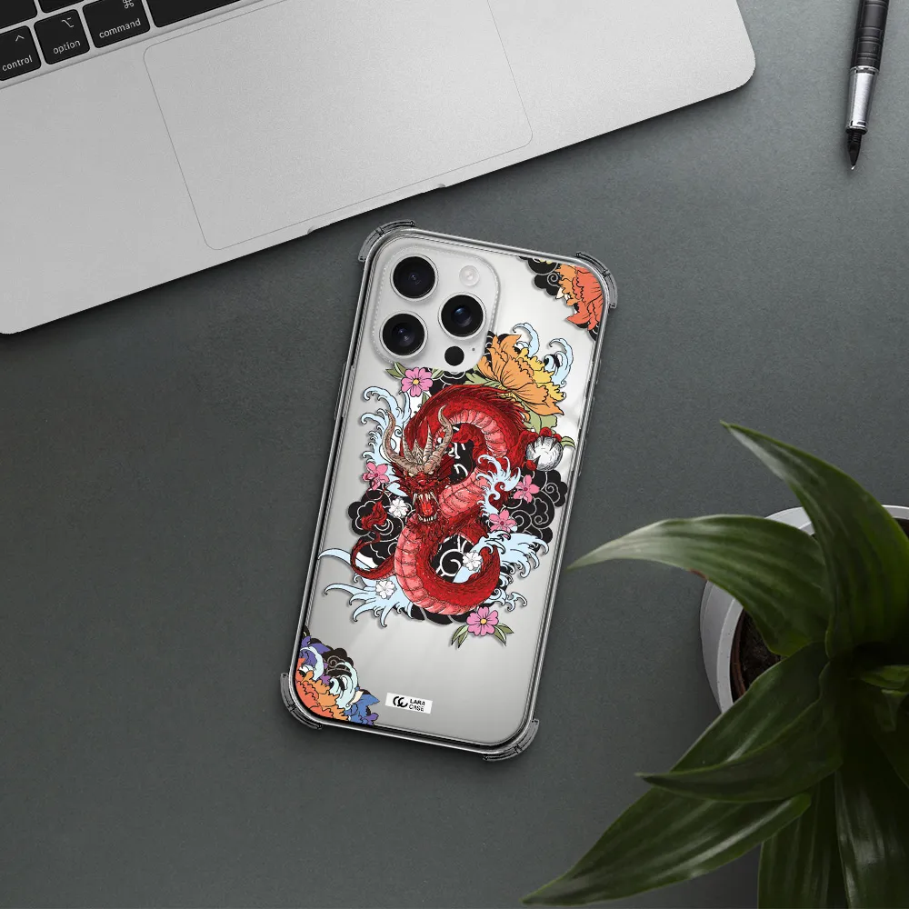 A Red Dragon With Flowers And Clouds Apple Iphone 16 Pro Max Clear Pc Case