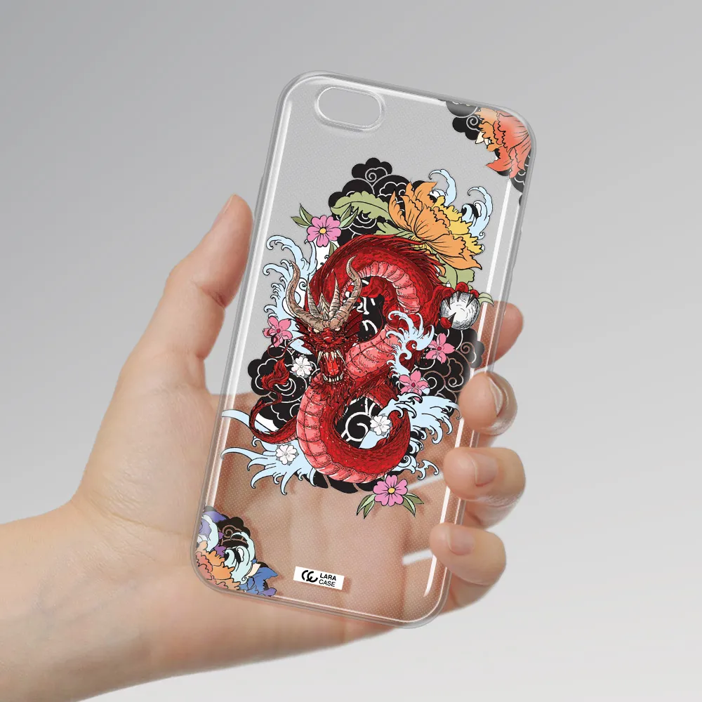 a red dragon with flowers and clouds Apple iPhone 6 plus Clear TPU Case